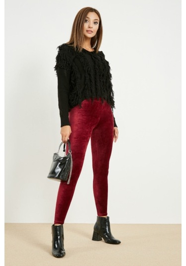 Mom'S Lap Kadın Bordo Kadife Kışlık Likralı Taytbordol Bordo