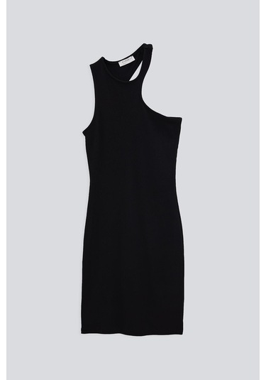 ASİMETİK OMUZ KISA ELBİSE SİYAH