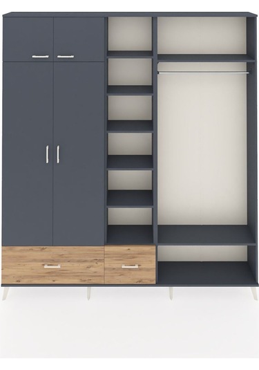 Arges Dolap 12 Raflı 2 Çekmeceli 2 Askılı 220x30x243 Antrasit-antrasit/çam Antrasıt/atlas Çam