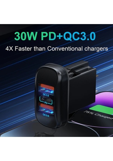 Xuweiwei Siyah Zunvmms Usb Araç Şarj Cihazı, Çift Qc 3.0 Ve Pd Hızlı Şarj, Mavi Işık Ekranı, 12v/24v Uyumlu