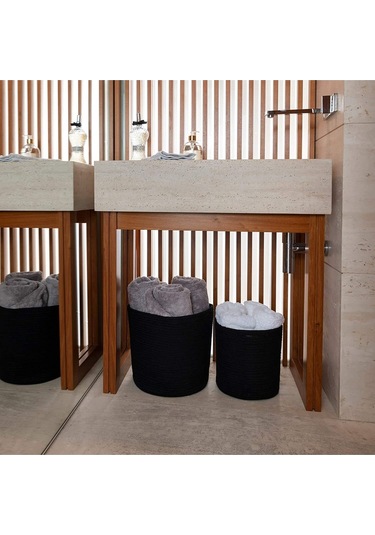 Ikili Dekoratif Jüt Saplı Hasır Sepet Saksı 30 Cm Ve 25 Cm , Dekoratif Saksı Ve Havluluk Siyah