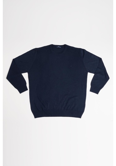 Woolen World Bisiklet Yaka Battal Büyük Boy Yünlü Triko Kazak Lacivert