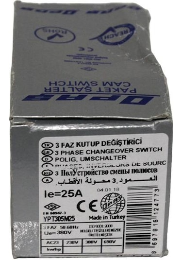 OPAŞ 3X25A 1-0-2 Mini Tip Kutup Değiştirici Şalter