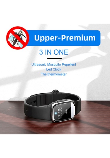 Xiyyadms Sıcaklık Ölçer Ve Saat Fonksiyonlu Ultrasonik Kovucu Bileklik - Siyah Erkek, Kadın, Çocuk Kullanıma Uygun
