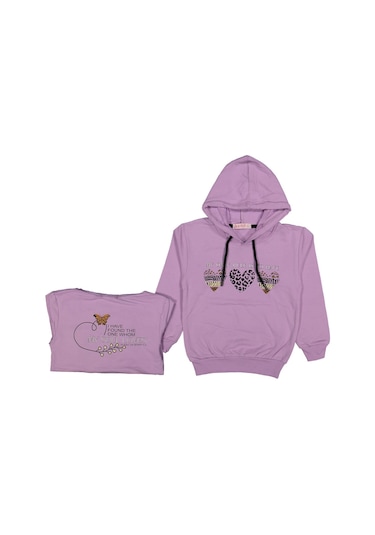 Kız Çocuk Mevsimlik Kalpli Kapüşonlu Sweatshirt Bgl-st03659 001