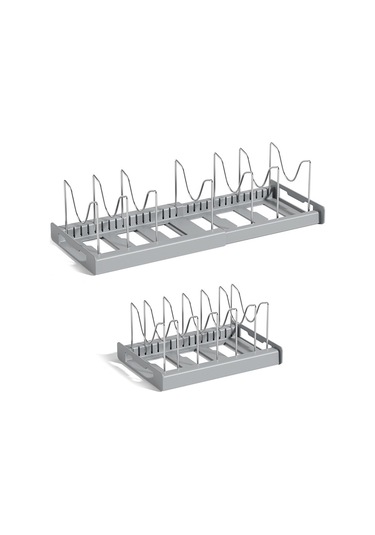 Geri Çekilebilir Ayarlanabilir Mutfak Depolama Rafı Tencere Kapağı Bulaşık Tava Depolama Standı - Gri