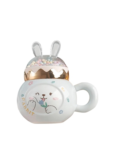 Suntek Sevimli Tavşan Kahve Kupaları Kapaklı Ve Ev Beyaz