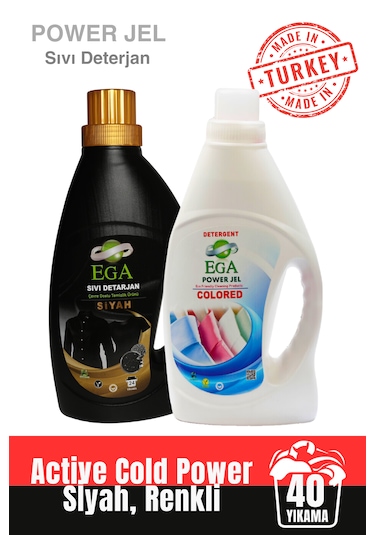 Ega Kimya Power Jel Siyah ve Renkli Sıvı Yıkama Deterjanı 2 x 1100 ML