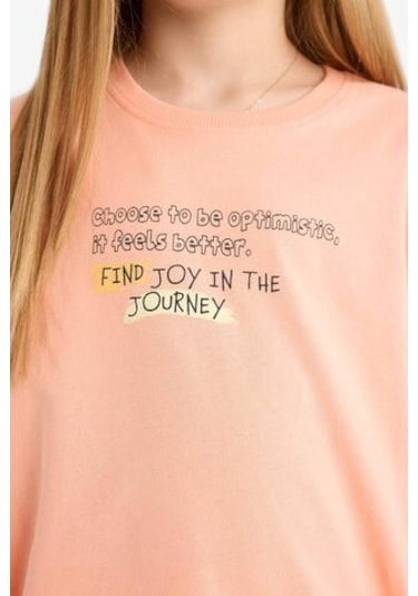 DeFacto Kız Çocuk Relax Fit Bisiklet Yaka Baskılı Kısa Kollu Tişört E0353A825SMOG189 Turuncu