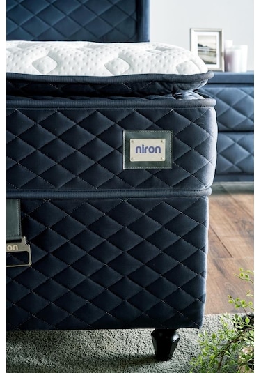 Baklava Lüks Yatak Baza Ve Başlık Seti 180x200 Cm Çift Kişilik Çok Sert Yatak Antrasit Baza Başlık