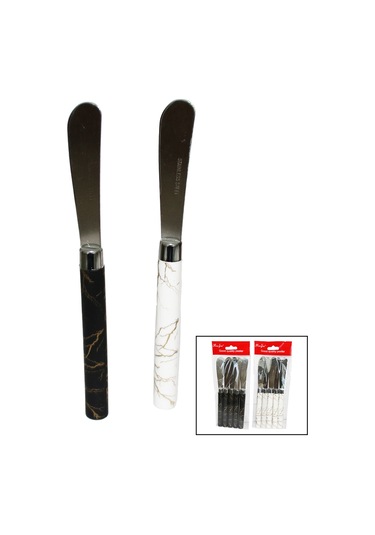 5 Parça Uzun Kahvaltı Bıçak - Mermer Desen Saplı 16.5 Cm Ahşap - Kırmızı