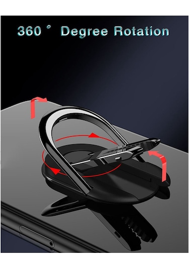 2 İn 1 Cep Telefonu Braketi Tutucu Standı 360 Derece Parmak Yüzük Araç Telefonu Montaj Standı İphone İçin Hava Firar Siyah + Siyah