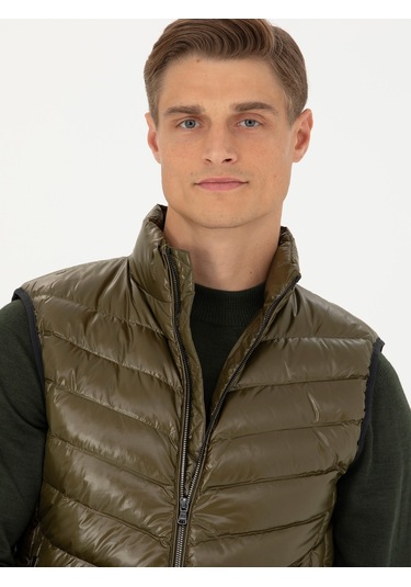 Cacharel Haki Slim Fit İnce Kapitone Mont Yelek Yesıl