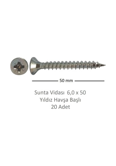 Sunta Vidası, 6,0 X 50 Mm, 20 Adet, Yhb Vida 6 x 50