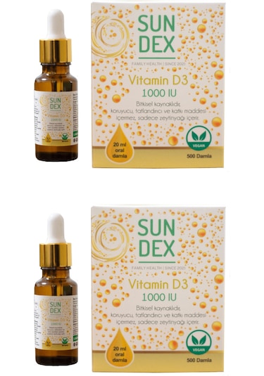 Sundex 2'Li Vitamin D3 1000 Iu 500 Damla 20 Ml Bitkisel Kaynaklı