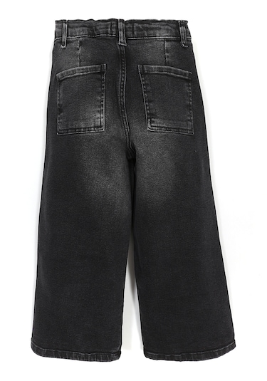 Bol Paça Wide Leg Kısa Paça Kız Çocuk Jean Kot Pantolon 2006 Siyah