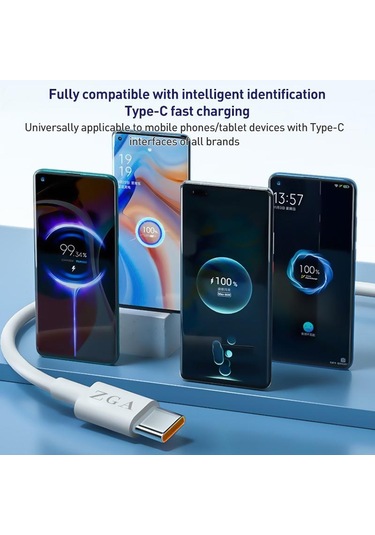 Zga Cb05 5a Usb Tip-c Tamamen Uyumlu Hızlı Şarj Veri Kablosu, Uzunluk: 1m Beyaz