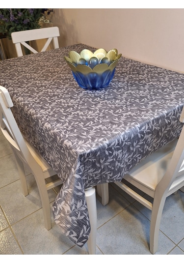 Kumaş Dokulu Tabanı Silikonlu Yıkanabilir Silinebilir Ütülenebilir Kaymaz Dekoratif Masa Örtüsü Brs021 Gri