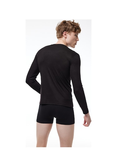 Malabadi Erkek Siyah Yuvarlak Yaka Uzun Kollu Viloft Termal Üst Içlik 609 Siyah