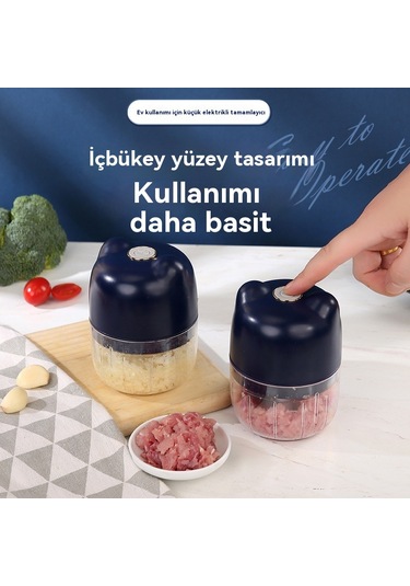 Aurora Elektrikli Ev Tipi Mini Kıyma Makamı, Küçük Pişme Makamı, Sarımsak Püresi Mavi