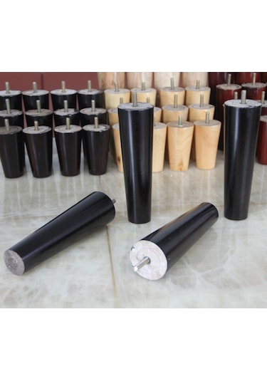 Suntek Magideal 4 Adet Koni Şekli Okaliptüs Masif Ahşap Mobilya 20 CM Siyah