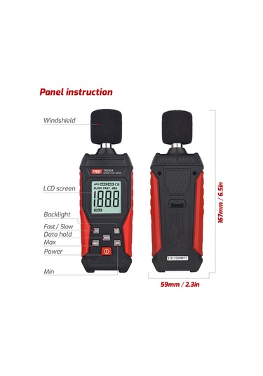 Ranyeek Ta650a Dijital Ses Seviye Ölçer - 30-130db Gürültü Testeri, Ev Ve İş Mekanları İçin Akıllı Ses Ölçüm Aracı Siyah+kırmızı 1 ADET