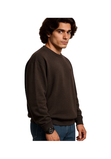 Erkek Büyük Beden 122 Kilo-158 Kilo Arası İçin Uygun Geniş Kalıp Bisiklet Yaka Pamuklu Selanik Kazak Kahve