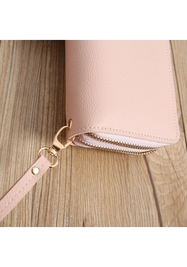 Trendooze Çift Fermuarlı Bayan Uzun Çanta - Ekleme Bozuk Para Çantası - Siyah Siyah