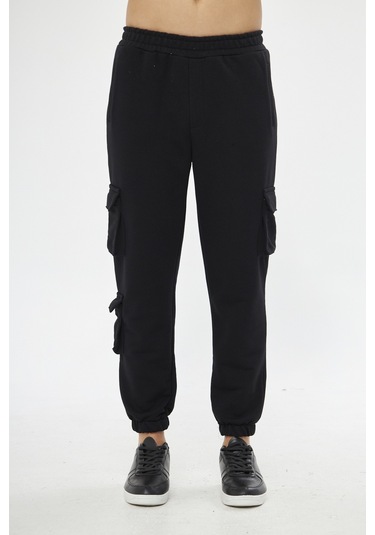 Giyadda Unisex Siyah Jogger Rahat Kalıp Kargo Cepli Eşofman Altı Siyah