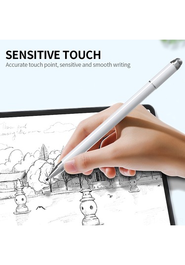 Springsun 3'lü Metal Dürtü Kalemi - Disk+ıletken Kumaş Uç+neutral Kalem, 180 Eğilebilir Uç, Hassas Dokunmatik, İos/android Uyumlu, Beyaz