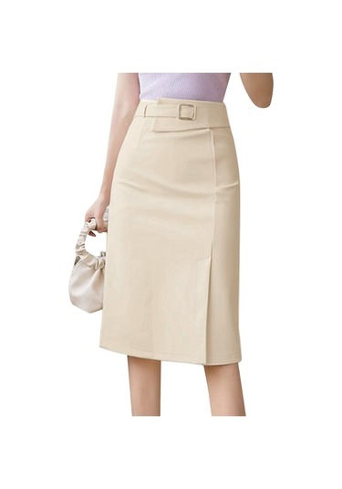 Bej Zanzea Kadın Günlük Yüksek Bel Bölünmüş Etek Midi Etekler Bej