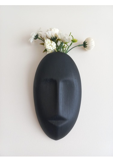 Dekoratif Mask Duvar Vazosu, Duvar Dekoru ,heykel Duvar Süsü,siyah