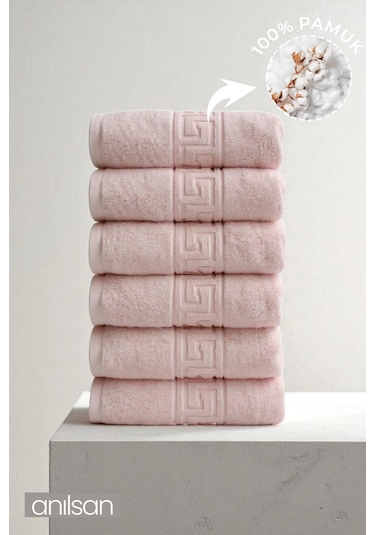 6'lı Pudra Greek El Havlusu - 50x90 Cm, 225 Gr, %100 Pamuk, Spa Ve Otel Havlusu, Günlük Kullanıma Uygun Pudra