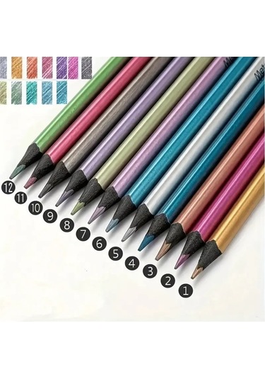 Kara Kalem Çizim Seti Metalik 12 Renk Kalem Çizim Set, Parlak Eskiz Ve Tonlama-12li