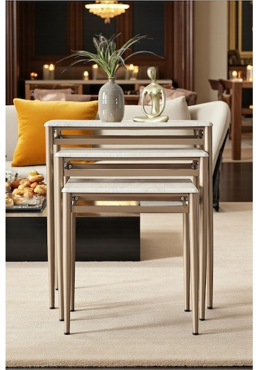 Diva Serisi 1. Sınıf Mebran Mdf 3 Lü Zigon Sehpa Takımı Gold Bronz