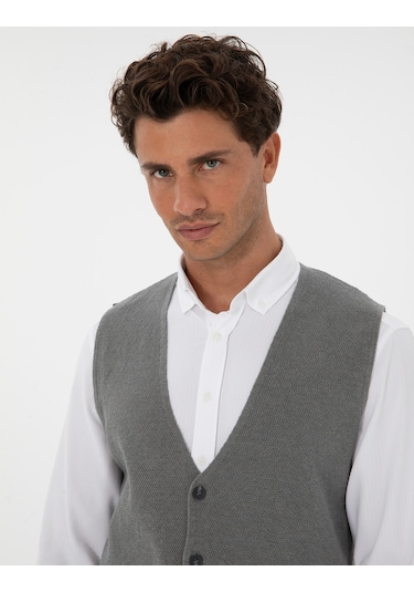 Pierre Cardin Erkek Gri Melanj Yelek Triko 50317313-vr086 Gri Melanj