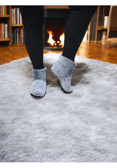 Yumuşak Kaymaz Taban Sessiz Hafif Peluş Panduf Ev Bot Gri