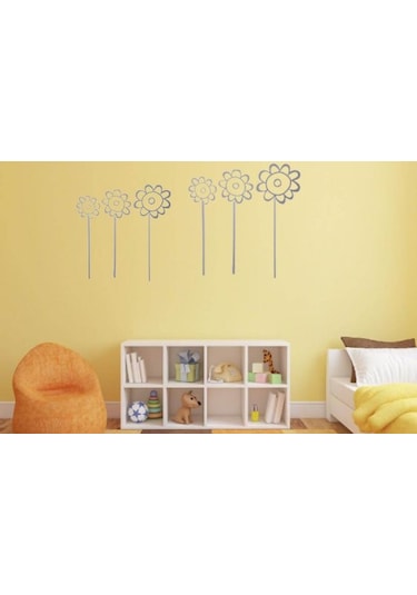 Duvar Süsü Sticker 2 Adet Gri Papatyalı Şeffaf Filmli Pvc 48x33
