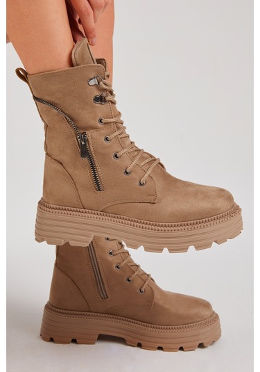 Tonny Black Kadın Vizon Süet Poli Taban Fermuar Detaylı Rahat Kal