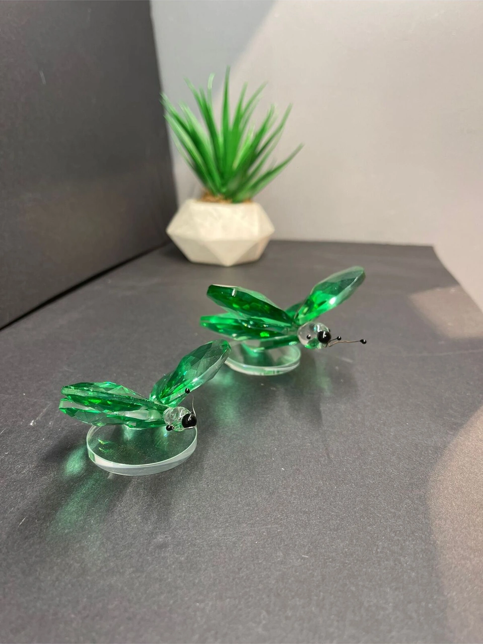 Dekoratif Kristal Cam Ikili Kelebek Biblo Yeşil .