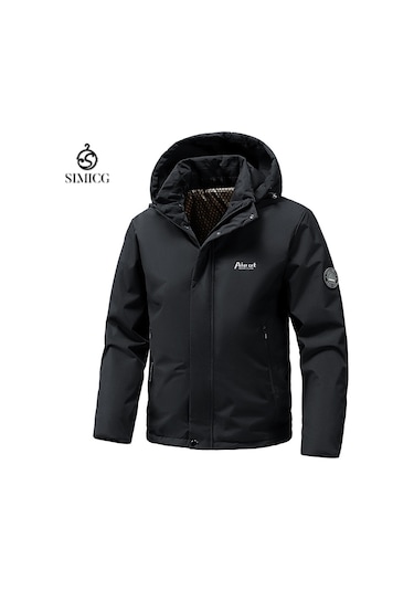 Erkek Aşağı Ceket, Kalınlaştırılmış Sıcak Pamuk Dolgulu Ceket, Bol Günlük Kapüşonlu Pamuk Dolgulu Ceket, Erkek Rüzgar Geçirmez Ceket Siyah