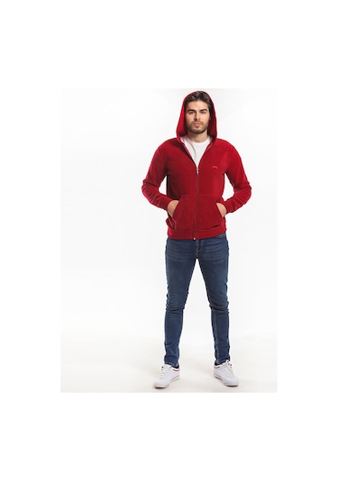 Slazenger SAMSON IN Erkek Fermuarlı Kapüşonlu Cepli Bordo Polar