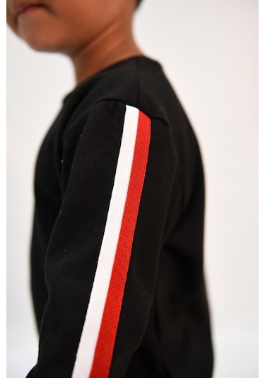 Luess Erkek Çocuk Şerit Detaylı Siyah Alt - Üst Takım Siyah