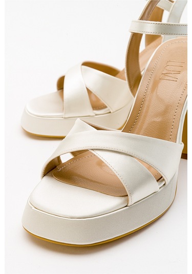 Henry Ekru Bej Saten Kadın Platform Topuklu Ayakkabı Bej - Ekru