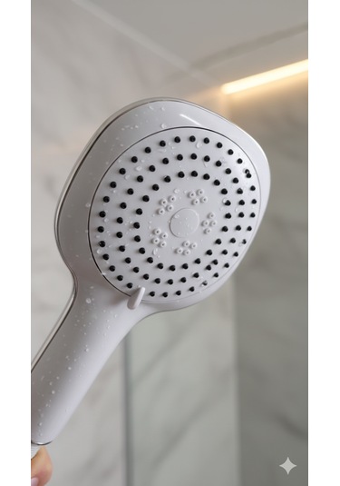 Duş Başlığı Fiskiyesi Telefonu Yuvarlak - Beyaz Başlık - Birden Fazla Fonksiyon Modu Beyaz