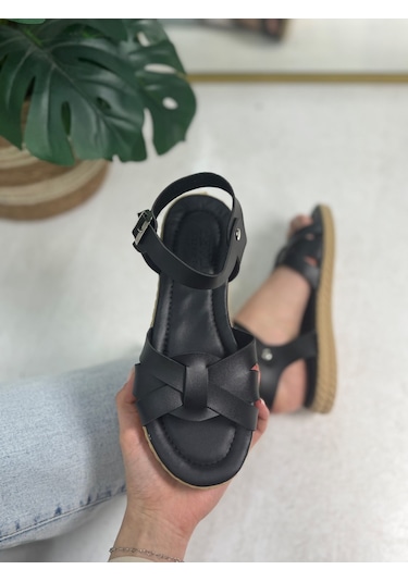 Günlük Kadın Sandalet Ayarlanabilir Bilek Tokalı Yumuşak Rahat Alçak Tabanlı Esnek Ayakkabı 407 Siyah