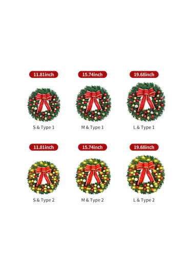 Yay Düğüm Topları Ile Noel Çelenk 20 Inç Mutlu Noeller Dize Işıksız 50cm