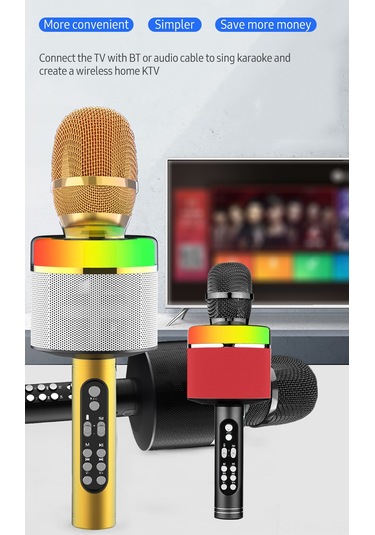 Ruicoo Kablosuz Şarkı Mikrofonu - Bluetooth Hoparlörlü Profesyonel K8 Modeli Altın