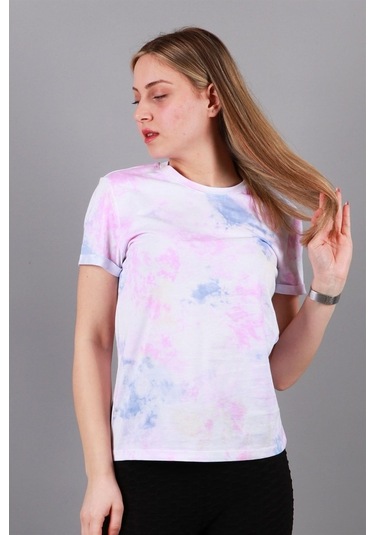 Kadın Bisiklet Yaka T-Shirt Tşört Pembe