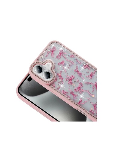 İphone Uyumlu 16 Kılıf Taşlı Simli Kenarları Silikon Parıltılı Azra Kapak Telefon Kılıfı Kamera Korum